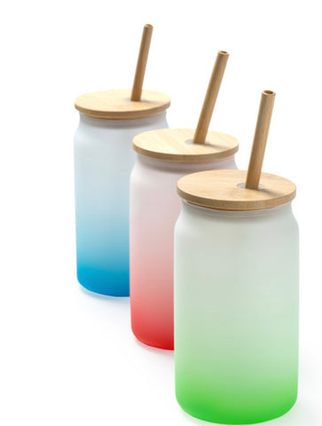 16oz Coloured Glass Can with Wooden Lid