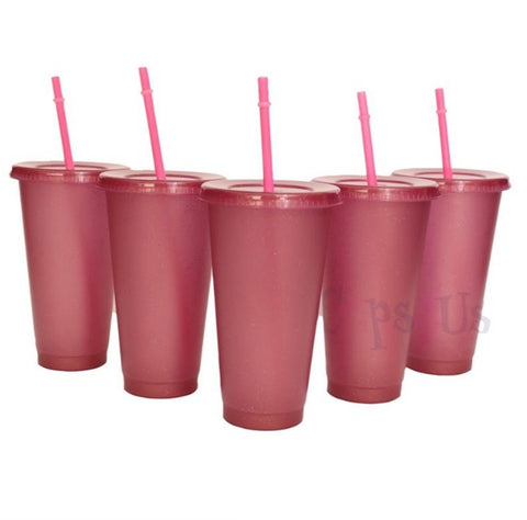 Blank Clear Confetti Cold Cups Clear Matte Tumblers Bulk 24oz Clear Cups  With Lids and Straws 5 Pack Clear Cold Cups 